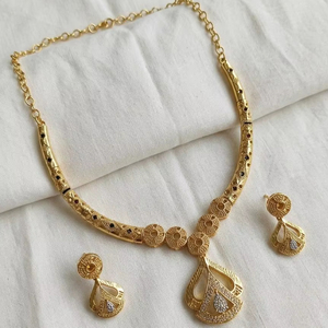 Indian 18K Gold Plated Brass Women's Trendy Lock Design Micro Insert Necklace <b>Set</b> Engagement Wedding Party Anniversary Jewelry - Product Image 1