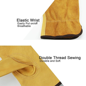 Gants de travail professionnels en cuir de vachette de bonne qualité, résistants à la chaleur, pour le jardinage, la menuiserie et la sécurité. - Product Image 2
