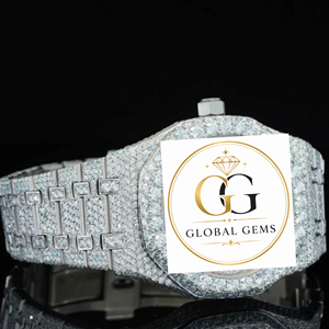 Export Quality New Silver Stainless Steel Iced Out Mossinate Diamond Analog Rubber Strap Watch for Unisex Export - Product Image 5