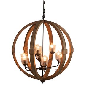 Lampadario in legno a 9 luci con lampadario a catena regolabile lampada pendente per cucina sala da pranzo Foyer ingresso lampadina non - Product Image 5