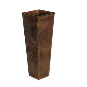Handmade Iron Floor <b>Vase</b> Rustic Floral Design <b>Square</b> Shape Decorative Plant Container for Indoor Outdoor Use - Product Image 1