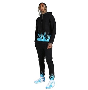 Custom Vendor Bulk Men's Printed <b>Hooded</b> Pullover Track Suit Sublimated 3D Design Half <b>Zip</b> Hood Casual Street Wear Sweat Suit - Product Image 1