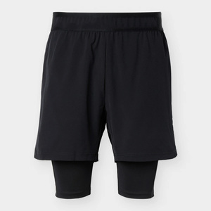 2-in-1 <b>Compression</b> Mid-Rise <b>Shorts</b> <b>Men</b> Solid Black Breathable Elastic Waist Casual Knitted Spandex Polyester Bermuda <b>Shorts</b> - Product Image 1