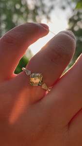 Emerald Cut Topaz Ring Filled Prong Setting Geometric Vintage Women's Engagement Style - Product Image 2