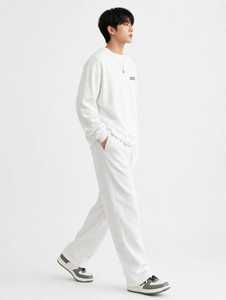 <b>Mens</b> Oversized Crew Neck Pullover <b>Sweatshirt</b> Solid <b>White</b> Unlined Long Sleeve Casual Streetwear Top - Product Image 3