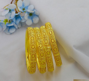 African Gold Plated Fancy Bracelet Bangle Premium Quality Dubai Special Gold Plated 4 PC Brass Bangles for Women & <b>Bridal</b> Girls - Product Image 4