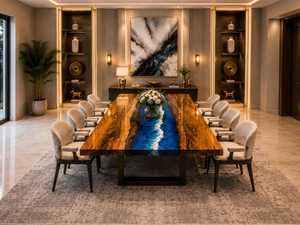 Luxury Custom Live Edge <b>Epoxy</b> Resin River Conference <b>Table</b> Handmade Solid Hardwood Office Meeting <b>Table</b> Modern Wooden Furniture - Product Image 2