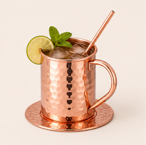 Handcrafted Pure Copper Moscow Mule Mugs Hammered Finish Solid Copper Cup Set with Straws & Coasters <b>Drinkware</b> for Cocktails - Product Image 6