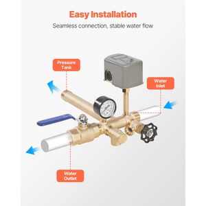 Kit di installazione in ottone puro da 8 pezzi per serbatoio a pressione per pozzi d'acqua da 1 pollice, con interruttore 30/50 PSI e raccordo a T da 1 pollice x 11 pollici - Product Image 2