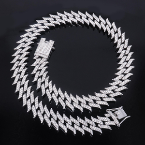 Chaîne cubaine à griffes entièrement pavée de diamants Moissanite en argent 925, collier Hip Hop - Product Image 2