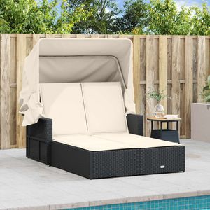 Chaise longue double en rotin PE noir élégante et durable, utilisable des deux côtés - Product Image 3