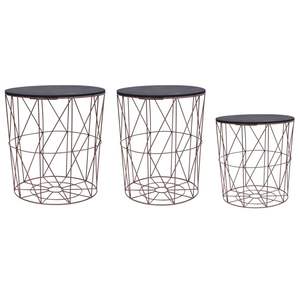 Set di 3 tavolini da caffè impilabili in rame, MDF nero e metallo - Product Image 1
