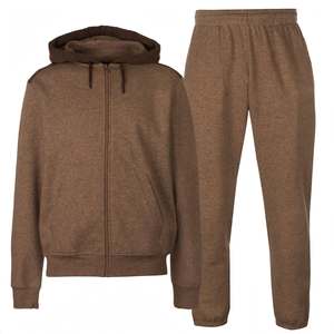 Ensemble de survêtement unisexe marron à capuche en polaire respirant et à séchage rapide, avec sweat-shirt à fermeture éclair intégrale et pantalon à taille élastique, couleurs personnalisables - Product Image 1