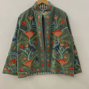 Velvet Floral Suzani Embroidered Jacket Uzbek Folk Festival <b>Coat</b> with Cotton Filling for Bomber Duster Outerwear At Cheap Price - Product Image 1