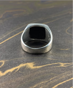 Men's <b>Black</b> <b>Onyx</b> Signet <b>Ring</b> (9.8 Grams) Geometric Design Statement Fine Jewelry for Everyday & Any Occasion Wear - Product Image 4