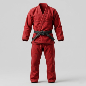 <b>Red</b> Kids BJJ Kimono Uniform with Black <b>Belt</b> Regular Fit Cotton Martial Arts Wear for Children - Product Image 1
