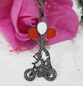 Collar Love Ride para Mujer, Estilo Vintage, Chapado en Rodio Negro, Plata de Ley 925, con Diamante Natural Tallado en Corte Único, 35x20MM, para Boda - Product Image 3