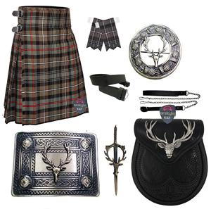 Ensemble de 8 pièces édition Cerf, tenue traditionnelle écossaise des Highlands avec sporran en cuir gaufré et boucle en bois de cerf - Product Image 1