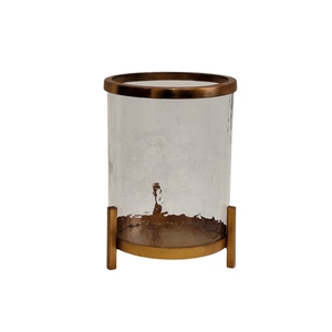 Mid Century Modern <b>Glass</b> <b>Hurricane</b> <b>Candle</b> <b>Holder</b> with Wooden Stand Tabletop Centerpiece Pillar Vase - Product Image 4