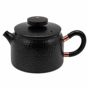 New Style Metal Tea <b>Kettle</b> With Lid And Handle Black Matte Finish Leaf Pattern Design Handmade Tea Pot On Sale - Product Image 6