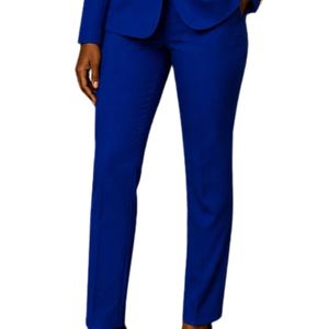 Royal <b>Blue</b> <b>Women's</b> Tailored Pant <b>Suit</b> with Gold Contrast Lapels Embroidered Greek Crest Blazer and Matching <b>Trousers</b> Elegant - Product Image 5