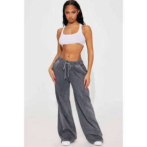 Pantalones de chándal de talla grande para mujer, de cintura alta, pierna ancha, color liso, con cordón, ajuste holgado, casuales, de largo completo, con bolsillos - Product Image 3
