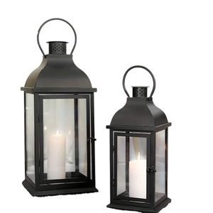 Lanterne en métal et verre avec finition noire brillante, vente en gros directe d'usine, lanterne à bougie pour décoration extérieure et intérieure, faite à la main - Product Image 3