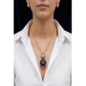Magnifique ensemble collier et boucles d'oreilles en laiton plaqué or de qualité supérieure, style antique polonais, avec jade, pour femmes et jeunes filles, collection mariage - Product Image 1