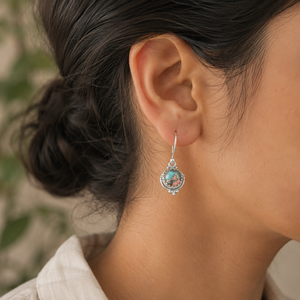 Boucles d'oreilles pendantes en turquoise naturelle, argent sterling 925, faites à la main, style bohème, bijoux en pierres précieuses, cadeau de Noël pour femme - Product Image 3
