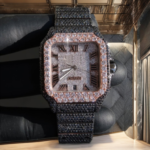 Iced Out Black Diamond <b>Watch</b> with Rose Gold Bezel Square Automatic <b>Mechanical</b> <b>Watch</b> Full Bling Hip Hop Jewelry for Men - Product Image 4
