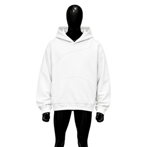 Custom <b>White</b> Oversized Hoodie <b>Men</b> Streetwear Pullover With Curved Seam Design Drop Shoulder Fashion Casual Hooded <b>Sweatshirt</b> Top - Product Image 1