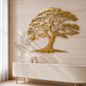 Décoration murale contemporaine en fer Tree Life |   Sculpture d'arbre en métal doré, inspirée de la nature, pour anniversaire, décoration botanique suspendue pour salon et maison - Product Image 2