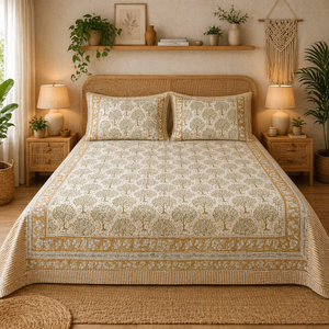 Jaipuri Indian Hand Block Printed 100% Cotton Luxury <b>King</b> <b>Size</b> Bedsheet Set Soft Durable Breathable Eco-friendly All Season Home - Product Image 5