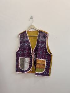 Veste sans manches vintage Kantha pour femmes, veste Kantha unisexe en coton avec poches, veste respirante pour femmes - Product Image 6