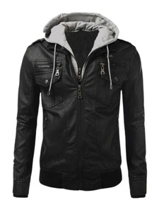 Chaqueta de Cuero Negra Estilo Motero para Hombre - Product Image 1