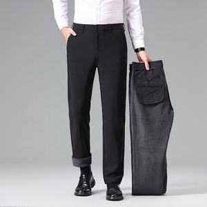 กางเกงทางการผ้าฟลีซผสมผ้าสแปนเด็กซ์ผ้าลินินสำหรับผู้ชายกางเกงสแล็คแนวธุรกิจกันความร้อนสำหรับอากาศหนาว - Product Image 4