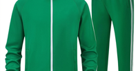 Ensemble de survêtement unisexe vert avec sweat à capuche zippé et pantalon – Tenue décontractée de printemps en polyester respirant, imprimé délavé à l'acide