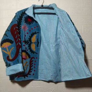 Indian Handmade Suzani Cotton Jacket Hand Embroidered Short Jacket Unisex Coat Handmade Suzani Short Jacket - Product Image 1