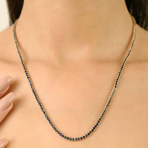 18K Gold 9.46 Ct Deep Blue Sapphire <b>Statement</b> <b>Necklace</b> with Pearl Accent - Product Image 1