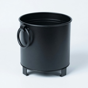 Macetero cilíndrico de hierro Oberon con recubrimiento de polvo negro, decoración para jardín y patio, soporte para macetas esmaltado para hoteles, tamaño de caja en cm - Product Image 1
