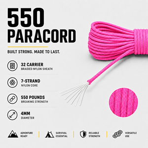 Cuerda de Paracord Rosa de 4 mm, Tipo 550, Cordón de Nailon Multiusos para Camping, Supervivencia, Manualidades y Bricolaje - Product Image 5