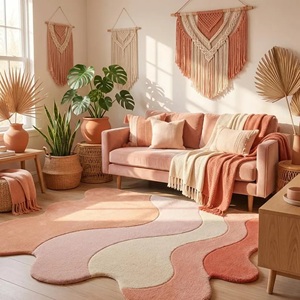 พรมทอมือรูปทรงหยักสีพาสเทลหลากสี พรมปูพื้นนุ่มฟู กันลื่น ทันสมัย เหมาะสำหรับห้องนั่งเล่น ห้องนอน ห้องเด็ก ตกแต่งห้อง - Product Image 6