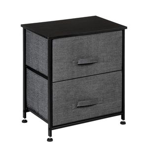 Comodino con 2 cassetti, struttura in acciaio robusta, piano in legno, contenitori in tessuto facili da aprire, organizer per camera da letto, unità contenitore - Product Image 4