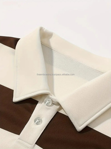 เสื้อโปโลลายทางลำลองสำหรับผู้ชายผ้าถักโพลีเอสเตอร์100% ยืดเล็กน้อยแขนยาวสำหรับฤดูใบไม้ร่วง - Product Image 4