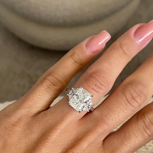 5 Carat Radiant Cut Lab Grown Diamond Three <b>Stone</b> Engagement Ring _ Trapezoid Side Stones _ IGI Certified _ 14k White Gold - Product Image 1