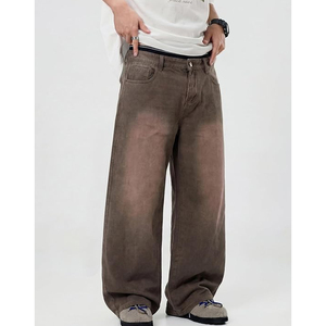 Pantalon en jean délavé vintage pour homme, coupe large, style baggy, décontracté, streetwear urbain, mode - Product Image 4