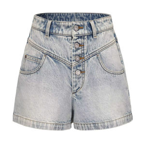 High Waist Women Denim Shorts Button Fly Medium Wash Vintage Style Summer Casual <b>Straight</b> Leg 100% Cotton Eco-Friendly - Product Image 6