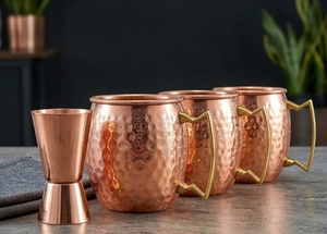 Copper Sheet Mule Mug Handmade Hammered Barware Long-Lasting <b>Metal</b> Material Rose Gold Plating Finishing With Handle for Serving - Product Image 6