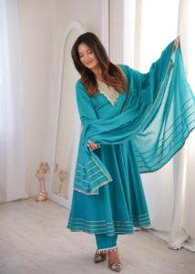 Últimas Tendencias de Moda para Mujer, Traje Anarkali Largo con Codificación, Vestido con Dupatta, Traje para Fiesta de Bodas, Completamente Cosido - Product Image 4