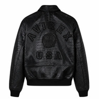 Veste en cuir Croc Avirex de qualité supérieure, fermeture éclair sur le devant et le dos, broderie patchwork, veste bomber en cuir Avirex pour homme